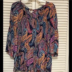 Spense navy blue & multi color bell sleeve blouse 3x